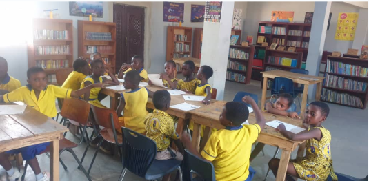 Children studying in the library.